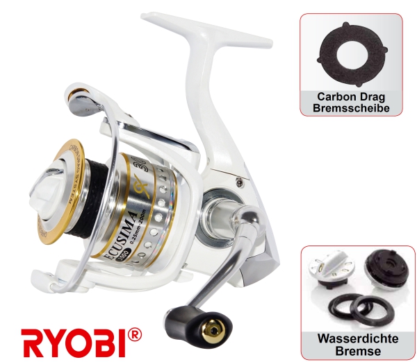 RYOBI ECUSIMA GX 3000 salzwasserfeste Spinnrolle Stationärrolle Carbon-Bremse